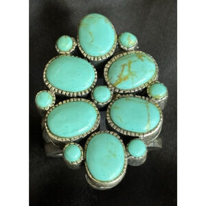Willowbird Simulated Turquoise Oval Cluster Ring in Sterling Silver Size 7.75